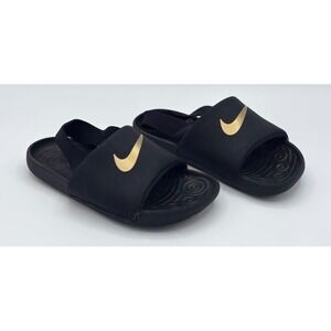 Nike‎ Kawa Black Gold Logo Infant Toddler Slide Sandals Shoes Size 10C